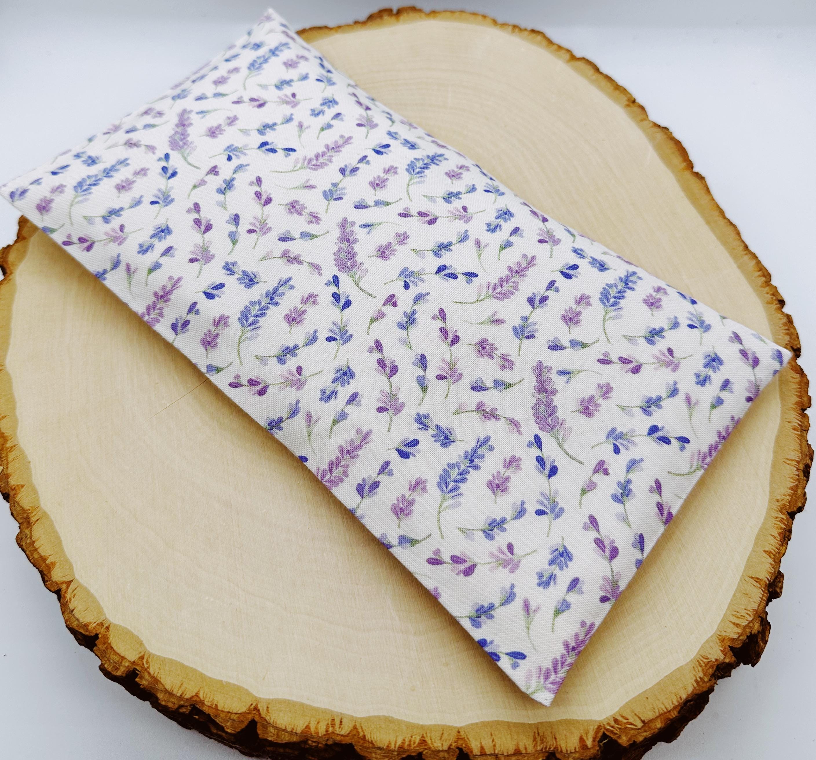 Handmade Weighted Lavender Eye Pillow for Yoga, Headache Relief, Washable Cover, Lavender flowers beige