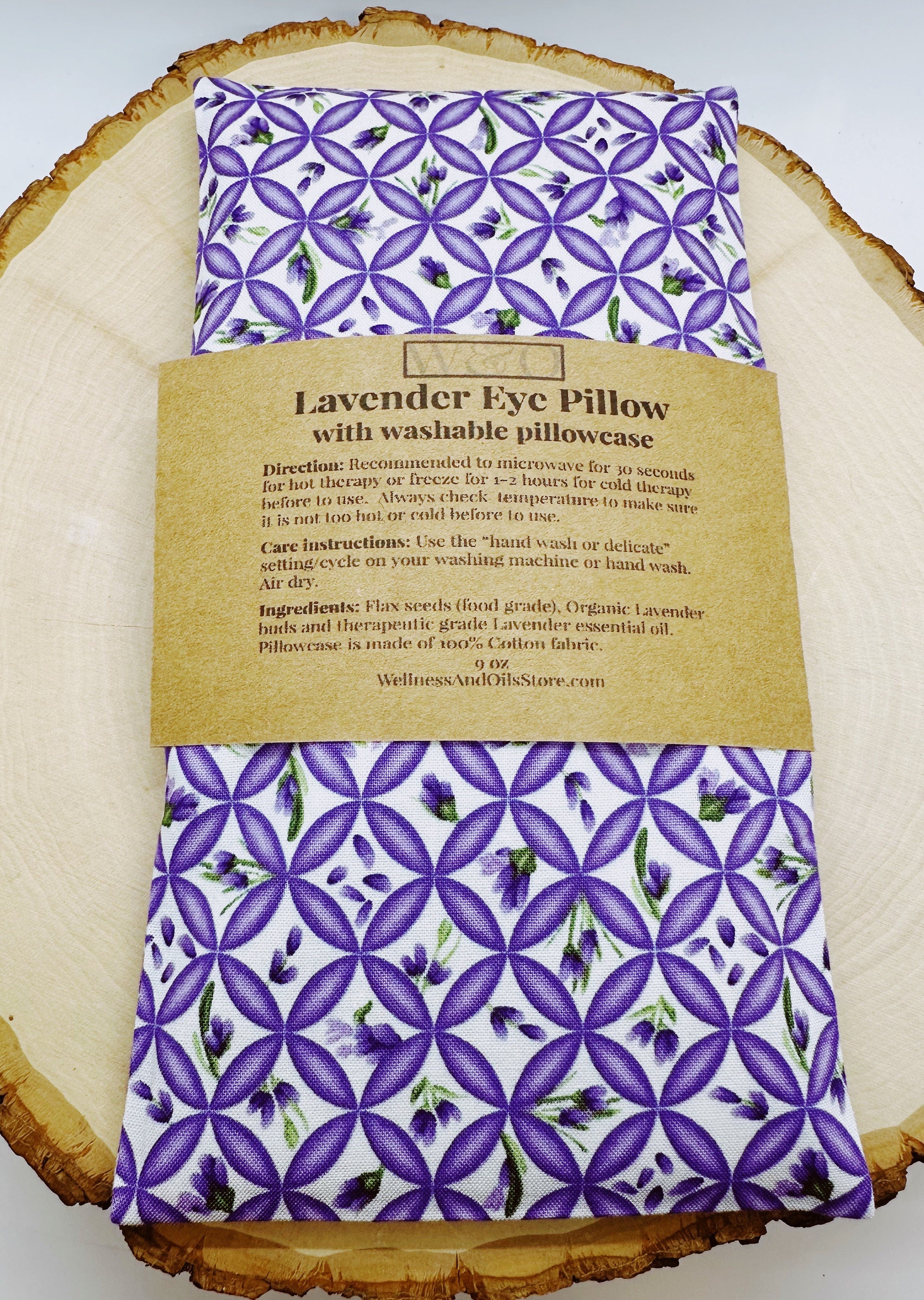 Natural Weighted Lavender Eye Pillow for Yoga, Headache Relief, Washable Cover,  Lavender Square White
