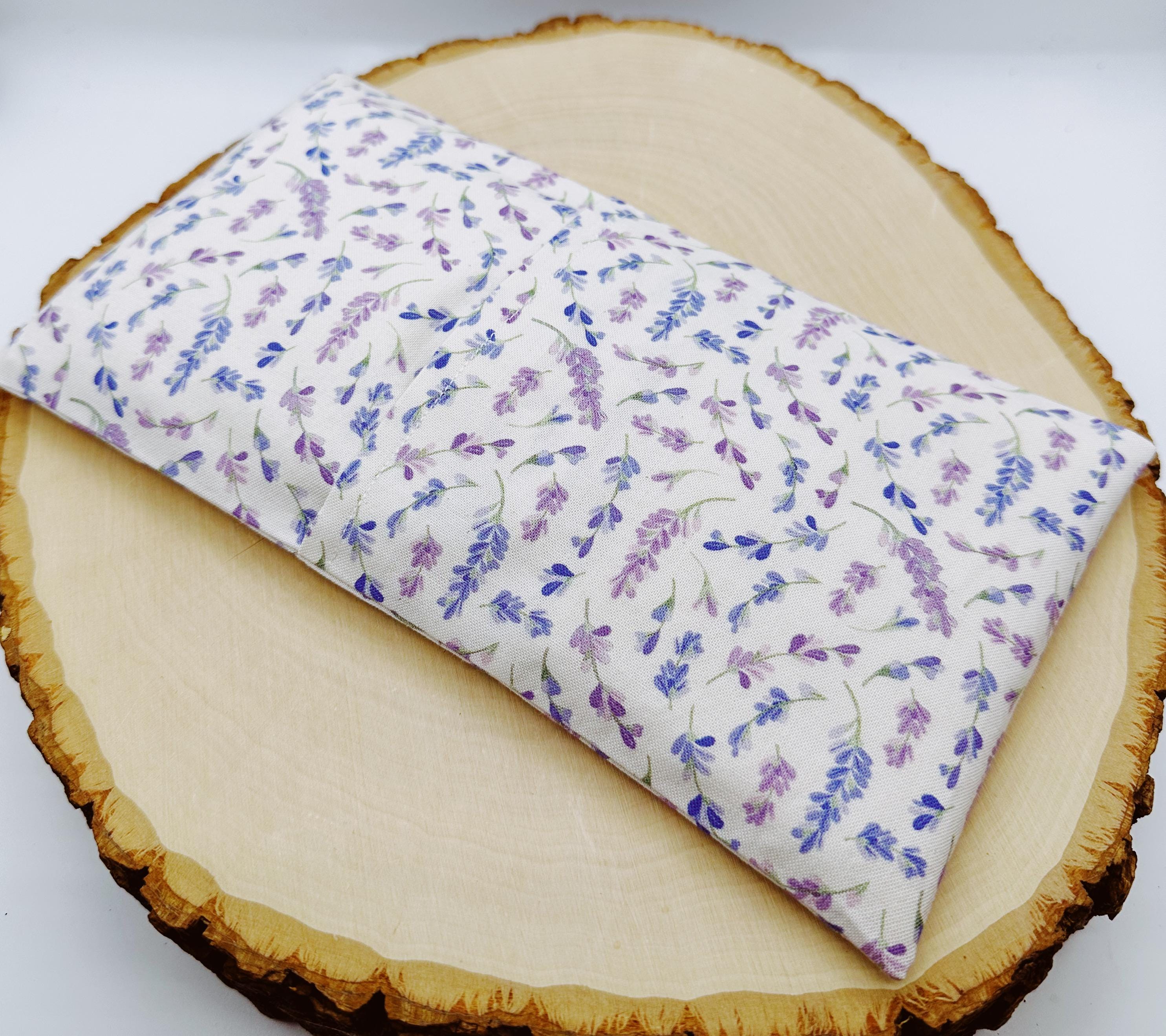 Handmade Weighted Lavender Eye Pillow for Yoga, Headache Relief, Washable Cover, Lavender flowers beige