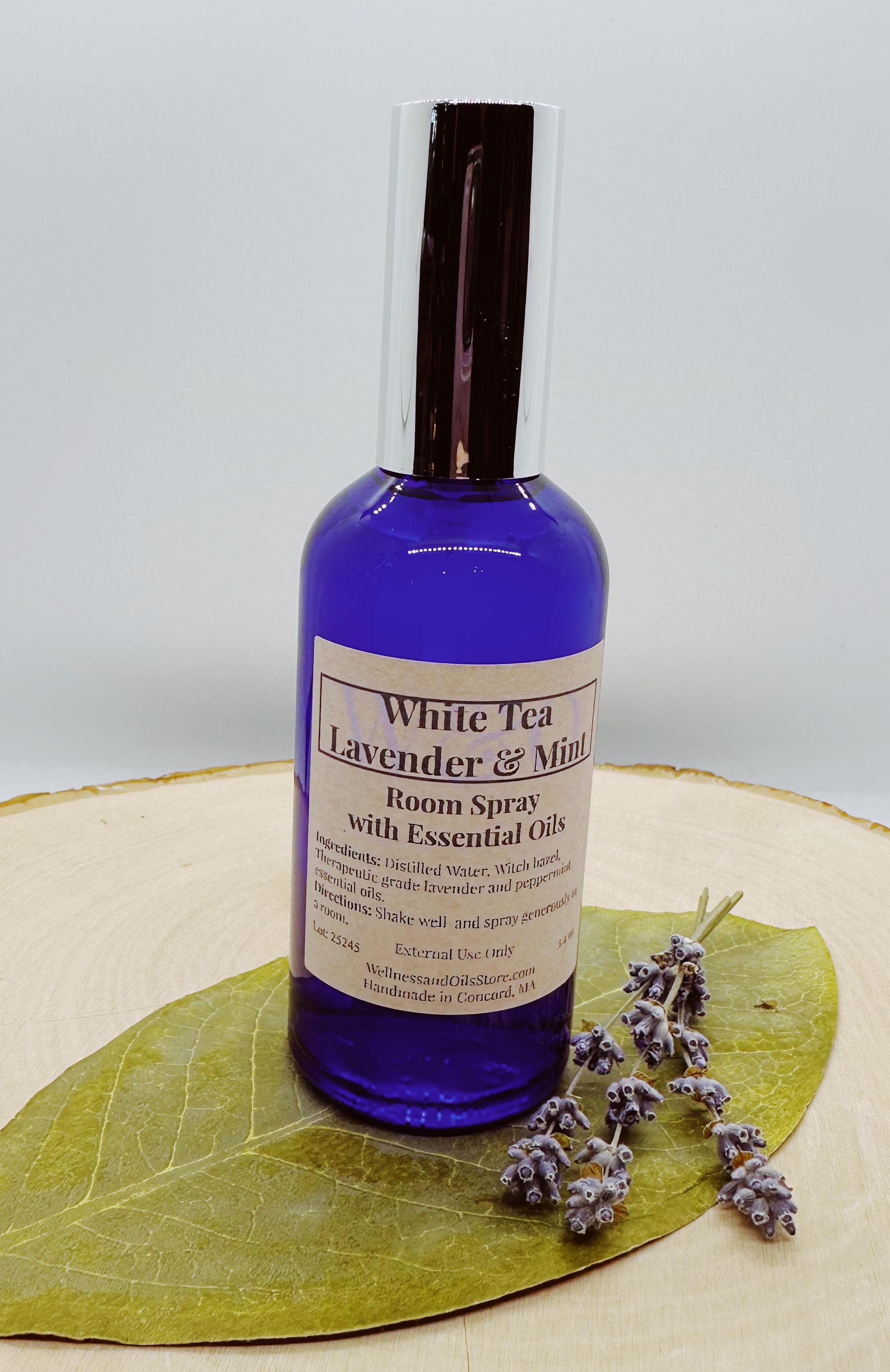 White tea Lavender & Mint Essential Oil Room Spray: Natural Aromatherapy Mist