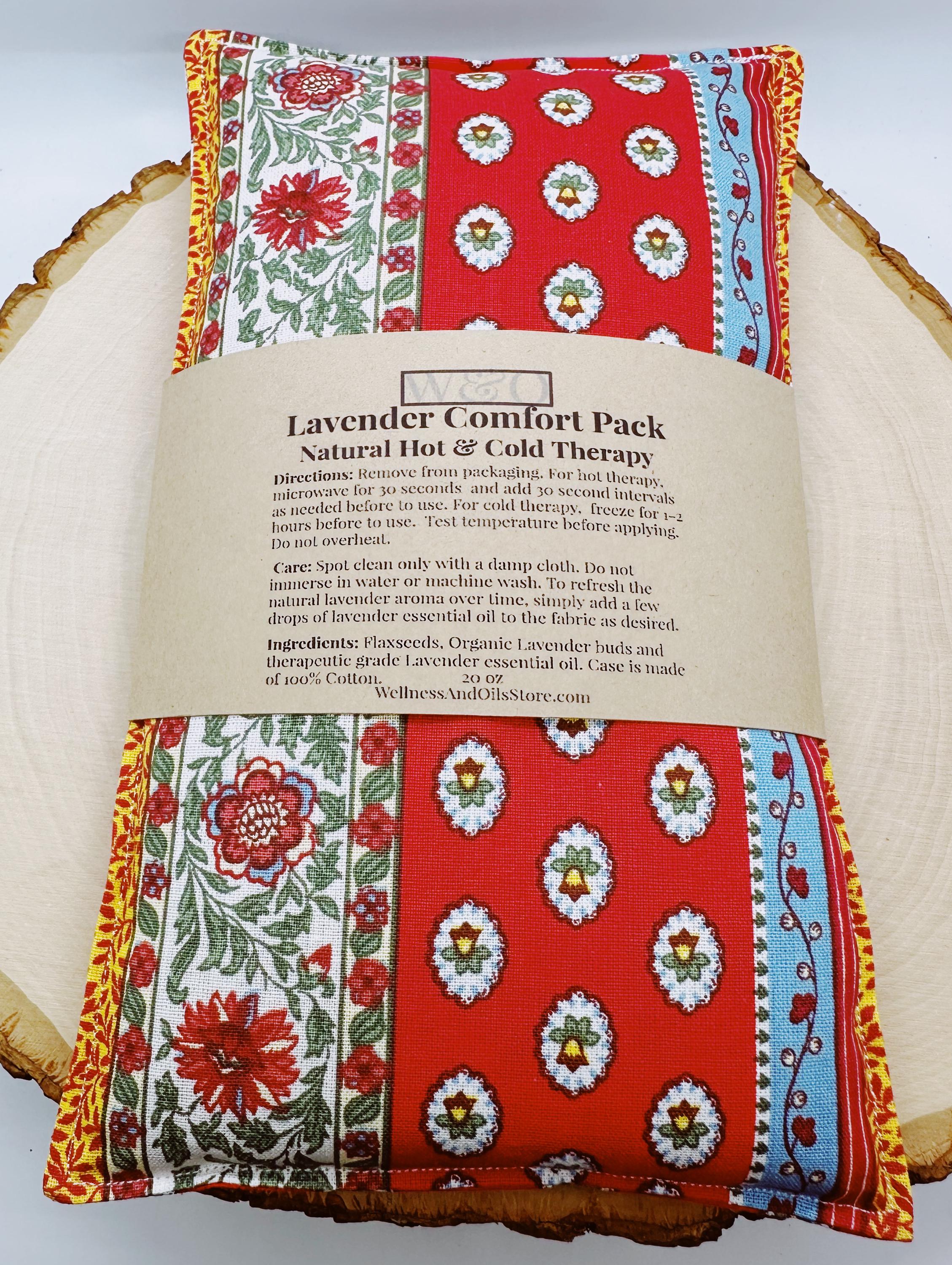 Lavender Flaxseed Comfort Pillow, Hot Cold Therapy Pack, Provence Cotton Fabric Red