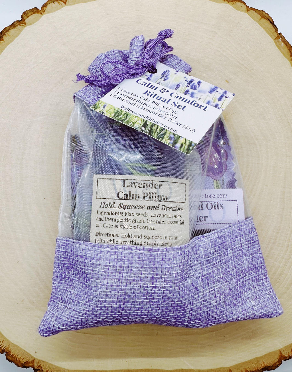 Calm & Comfort Ritual Set, Lavender Gift Set, Self Care Gift for Her, Calm Pillow, Lavender Sachet, Essential Oil Roller