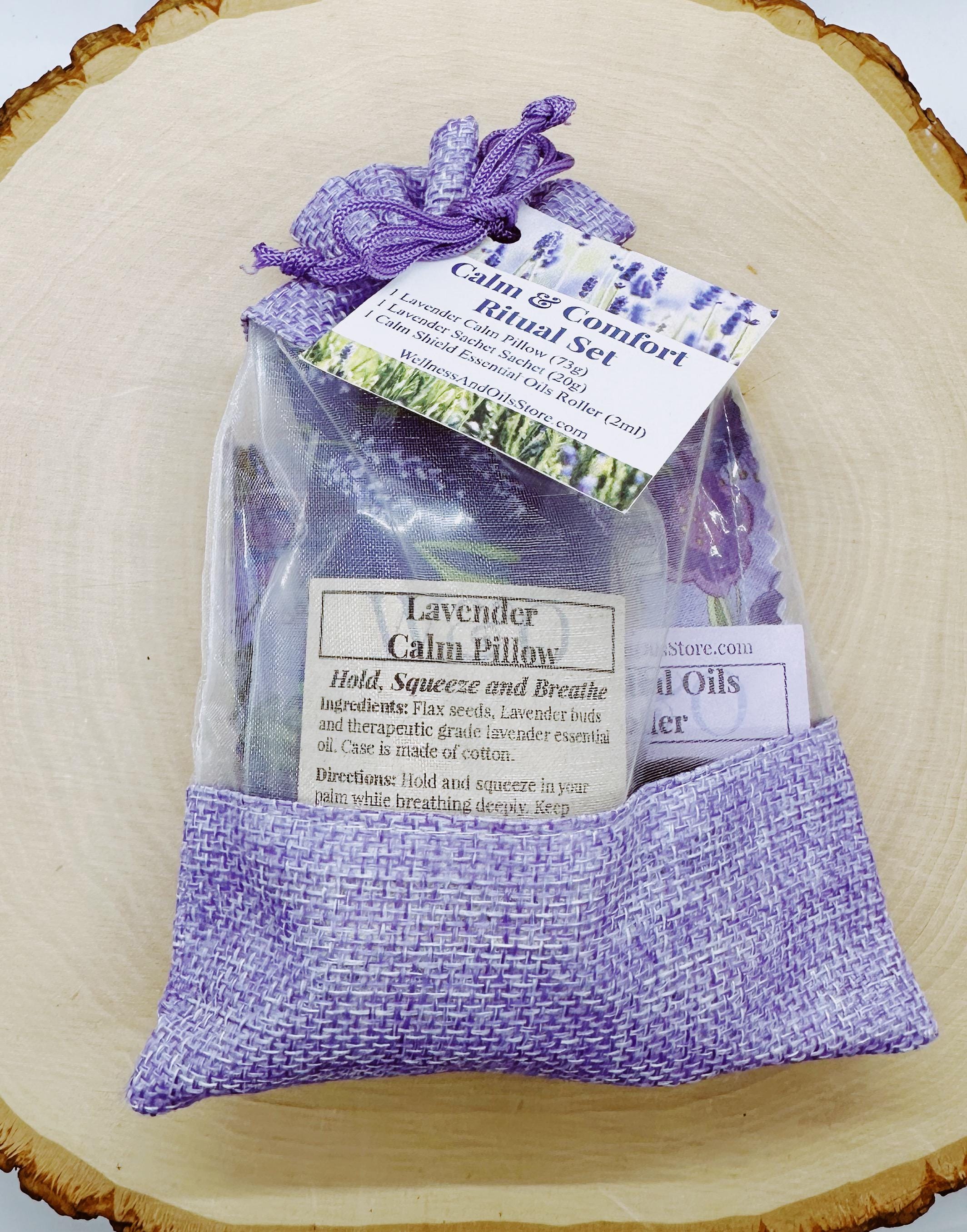 Calm & Comfort Ritual Set, Lavender Gift Set, Self Care Gift for Her, Calm Pillow, Lavender Sachet, Essential Oil Roller
