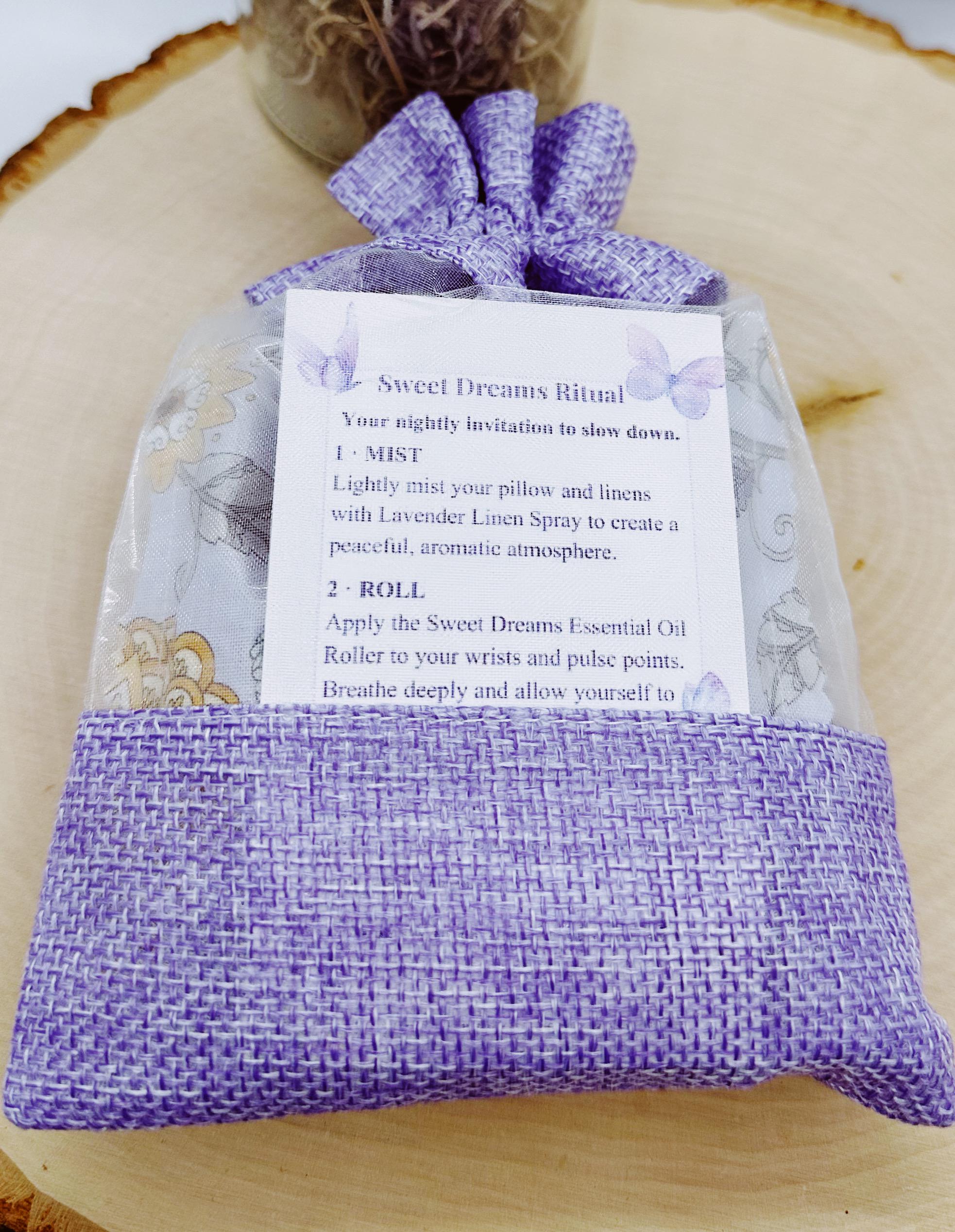 Sweet Dreams Lavender Sleep Gift Set – Bedtime Ritual, Linen Spray, Essential Oil Roller & Sleep Sachet, Self Care Gift for Her