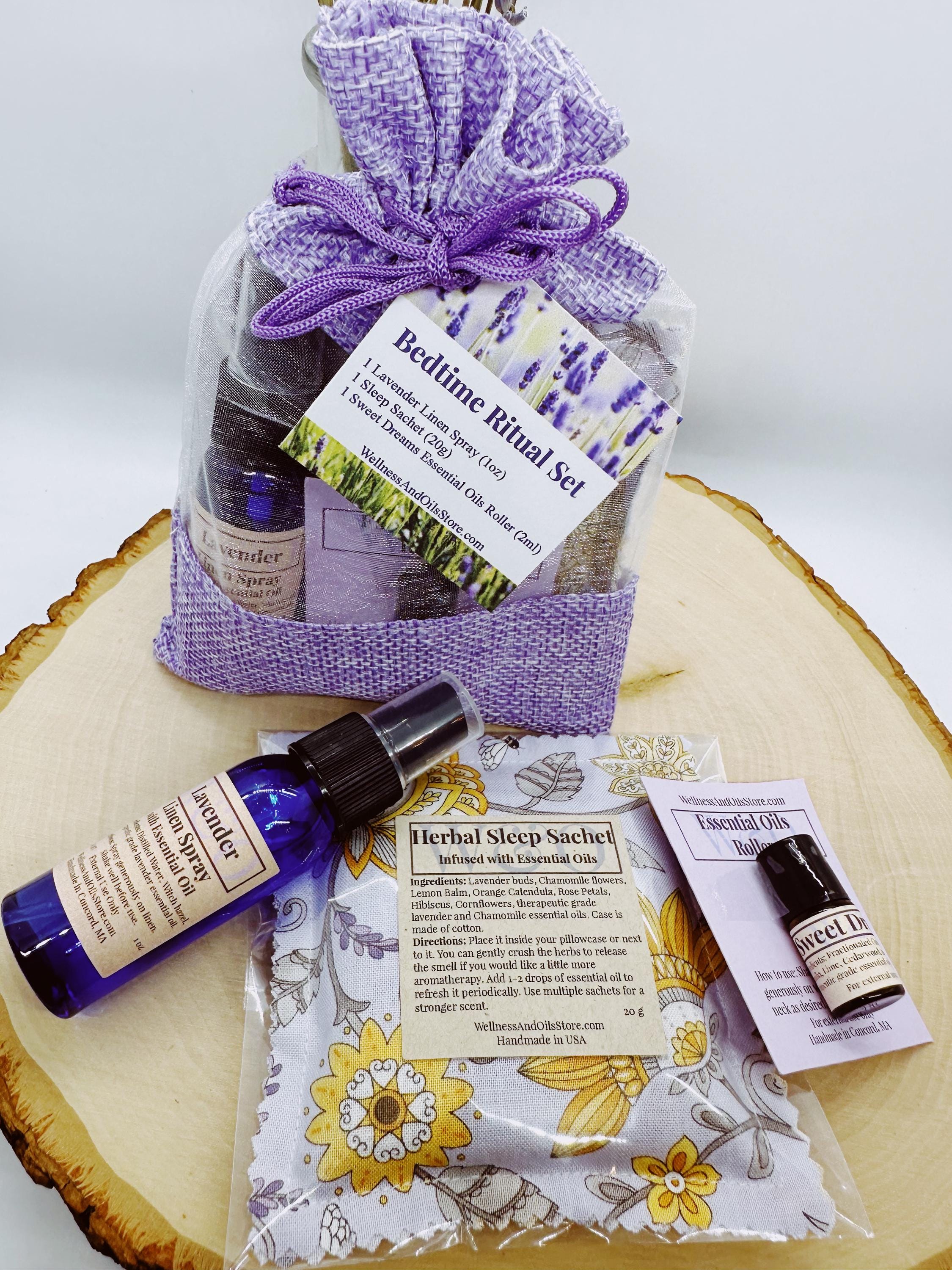 Sweet Dreams Lavender Sleep Gift Set – Bedtime Ritual, Linen Spray, Essential Oil Roller & Sleep Sachet, Self Care Gift for Her
